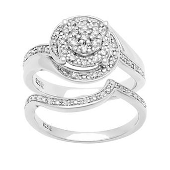 Love Always Sterling Silver 1/3 Carat T.W. Diamond Swirl Engagement Ring Set