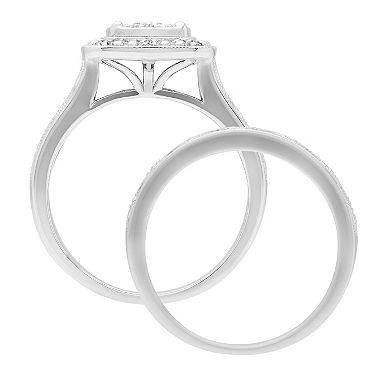 Love Always Sterling Silver 1/6 Carat T.W. Diamond Halo Engagement Ring Set