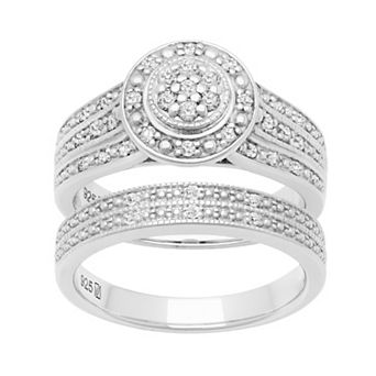 Love Always Sterling Silver 1/3 Carat T.W. Diamond Halo Engagement Ring Set