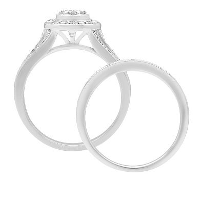 Love Always Sterling Silver 1/3 Carat T.W. Diamond Halo Engagement Ring Set