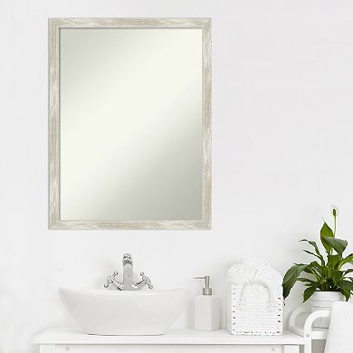 Amanti Art Non-Beveled Bathroom Wall Mirror Crackled Metallic Narrow Frame