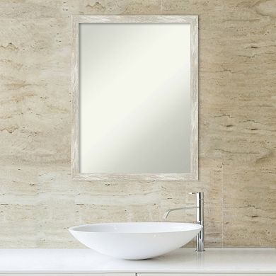 Amanti Art Non-Beveled Bathroom Wall Mirror Crackled Metallic Narrow Frame