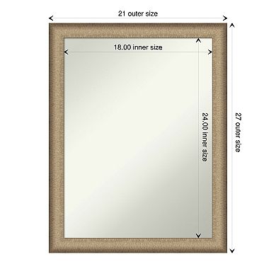 Amanti Art Non-Beveled Bathroom Wall Mirror Elegant Brushed Pewter Narrow Frame