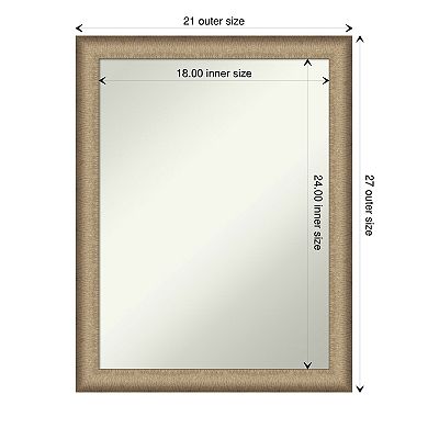 Amanti Art Non-Beveled Bathroom Wall Mirror Elegant Brushed Pewter Narrow Frame