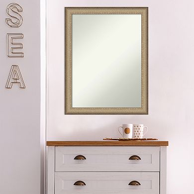 Amanti Art Non-Beveled Bathroom Wall Mirror Elegant Brushed Pewter Narrow Frame