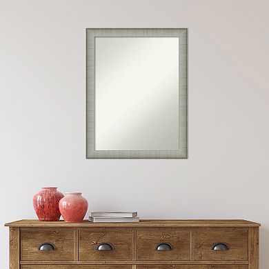 Amanti Art Non-Beveled Bathroom Wall Mirror Elegant Brushed Pewter Narrow Frame