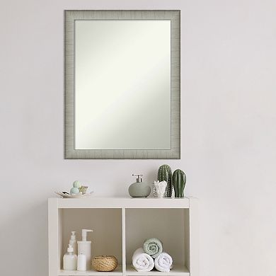 Amanti Art Non-Beveled Bathroom Wall Mirror Elegant Brushed Pewter Narrow Frame