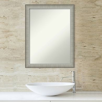 Amanti Art Non-Beveled Bathroom Wall Mirror Elegant Brushed Pewter Narrow Frame