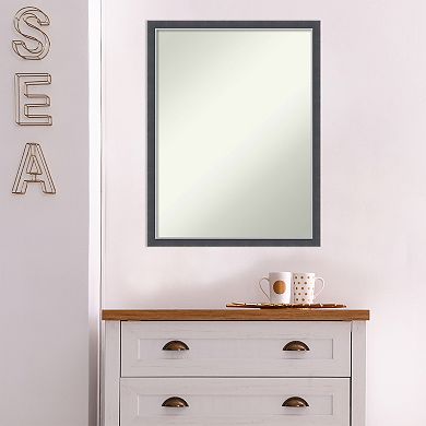 Amanti Art Non-Beveled Bathroom Wall Mirror Eva Black Silver Thin Frame
