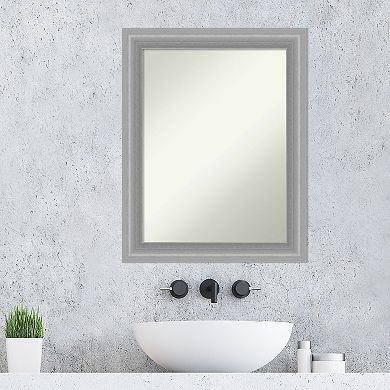 Amanti Art Non-Beveled Bathroom Wall Mirror Peak Polished Nickel Narrow Frame
