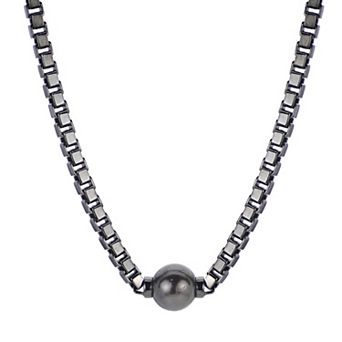Men's PearLustre by Imperial Sterling Silver Black Tahitian Cultured Pearl Box Chain Necklace