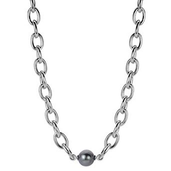 Men's PearLustre by Imperial Sterling Silver Black Tahitian Cultured Pearl Cable Chain Necklace