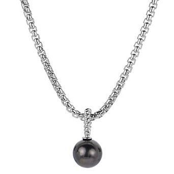 Men's PearLustre by Imperial Sterling Silver Box Chain & Tahitian Cultured Pearl Pendant Necklace
