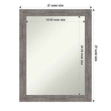 Amanti Art Non-Beveled Bathroom Wall Mirror Pinstripe Plank Grey Narrow Frame