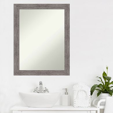 Amanti Art Non-Beveled Bathroom Wall Mirror Pinstripe Plank Grey Narrow Frame