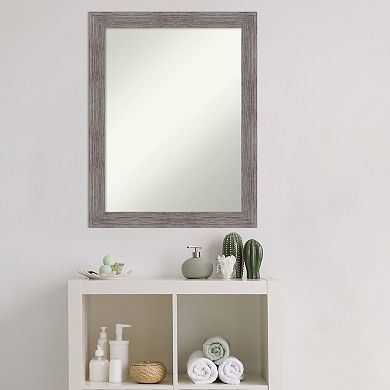 Amanti Art Non-Beveled Bathroom Wall Mirror Pinstripe Plank Grey Narrow Frame