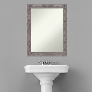 Amanti Art Non-Beveled Bathroom Wall Mirror Pinstripe Plank Grey Narrow Frame