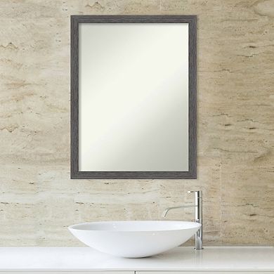 Amanti Art Non-Beveled Bathroom Wall Mirror Pinstripe Plank Grey Thin Frame