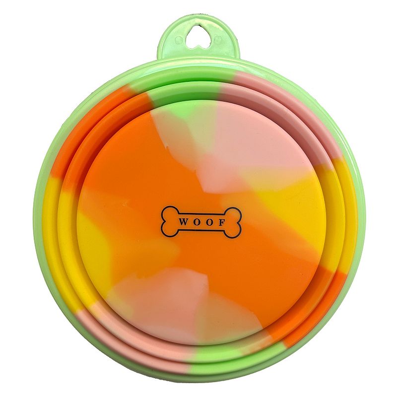 Woof Tie Dye Travel Dog Bowl, Multicolor