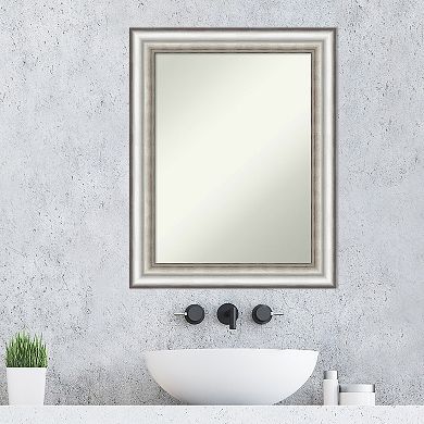 Amanti Art Non-Beveled Bathroom Wall Mirror Salon Silver Frame