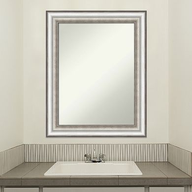 Amanti Art Non-Beveled Bathroom Wall Mirror Salon Silver Frame