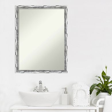 Amanti Art Non-Beveled Bathroom Wall Mirror Scratched Wave Chrome Frame
