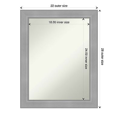 Amanti Art Non-Beveled Bathroom Wall Mirror Vista Brushed Nickel Frame