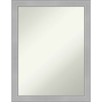 Amanti Art Non-Beveled Bathroom Wall Mirror Vista Brushed Nickel Narrow Frame