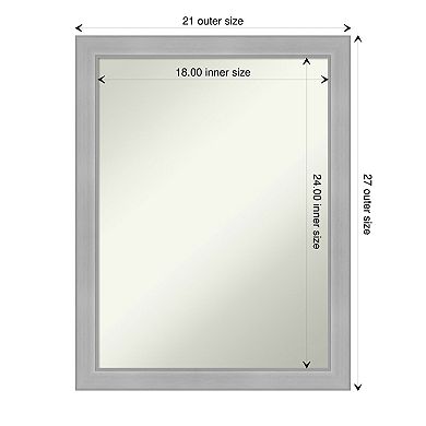 Amanti Art Non-Beveled Bathroom Wall Mirror Vista Brushed Nickel Narrow Frame