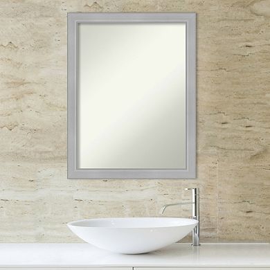 Amanti Art Non-Beveled Bathroom Wall Mirror Vista Brushed Nickel Narrow Frame