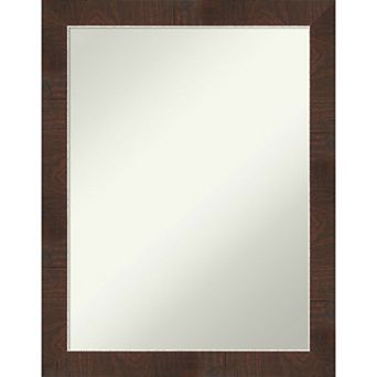 Amanti Art Non-Beveled Bathroom Wall Mirror Wildwood Brown Narrow Frame
