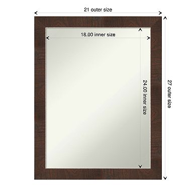 Amanti Art Non-Beveled Bathroom Wall Mirror Wildwood Brown Narrow Frame