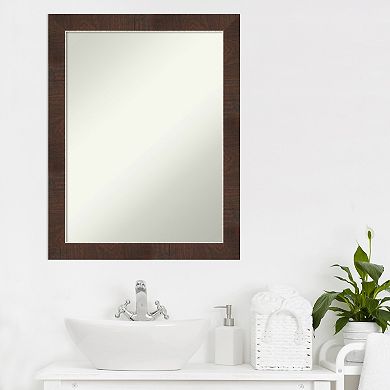 Amanti Art Non-Beveled Bathroom Wall Mirror Wildwood Brown Narrow Frame