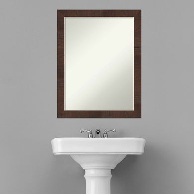 Amanti Art Non-Beveled Bathroom Wall Mirror Wildwood Brown Narrow Frame