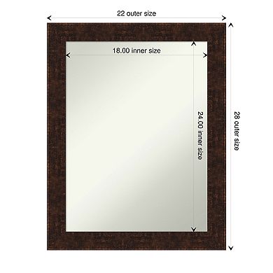 Amanti Art Non-Beveled Bathroom Wall Mirror William Mottled Bronze Narrow Frame