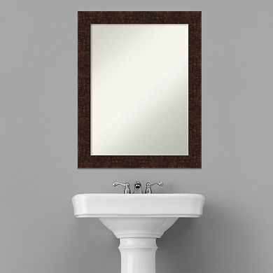 Amanti Art Non-Beveled Bathroom Wall Mirror William Mottled Bronze Narrow Frame