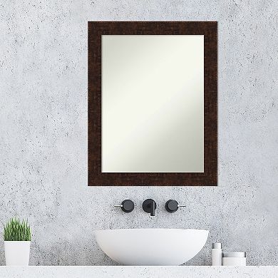 Amanti Art Non-Beveled Bathroom Wall Mirror William Mottled Bronze Narrow Frame