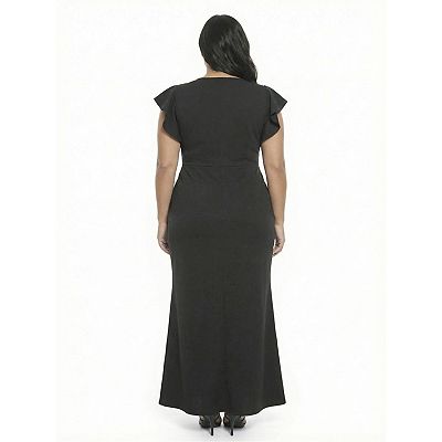 Plus Size 24Seven Comfort Apparel V-Neck Tulip Hem Faux Wrap Maxi Dress