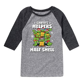 Boys 8-20 TMNT Teenage Mutant Ninja Turtles Santas Helpers Raglan Graphic Top