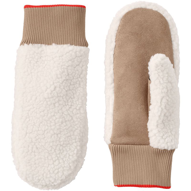 Womens Lands End Cozy Sherpa Winter Mittens, Size: Small-Medium, White