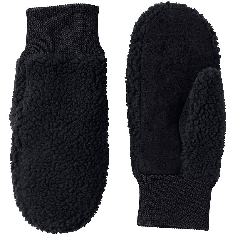 Womens Lands End Cozy Sherpa Winter Mittens, Size: Small-Medium, Black
