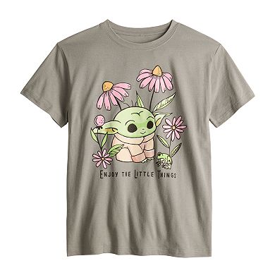 Juniors' The Mandalorian Baby Yoda "Enjoy The Little Things" Graphic Tee