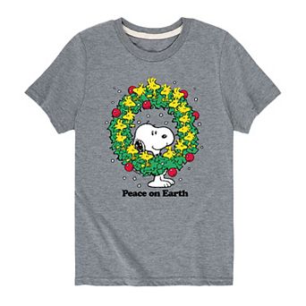 Boys 8-20 Peanuts Peace On Earth Wreath Graphic Tee