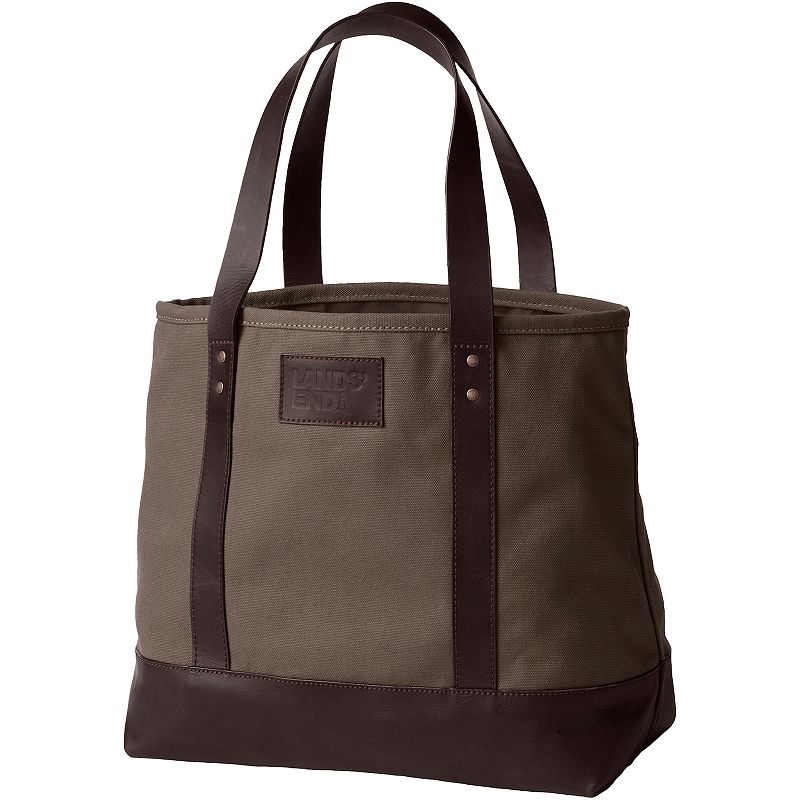 Lands End Large Waxed Canvas Tote Bag, Brown