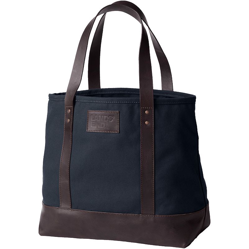 Lands End Large Waxed Canvas Tote Bag, Blue