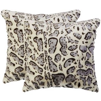 Cheer Collection Set of 2 Snow Leopard Print Throw Pillows - Soft Velvety Faux Fur Decorative Lumbar Couch Pillows