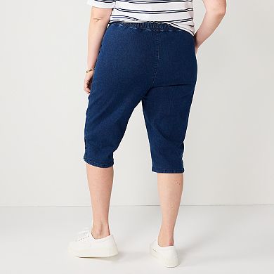 Plus Size Croft & Barrow Lattice-Hem Pull-On Mid-Rise Skimmer Jeans