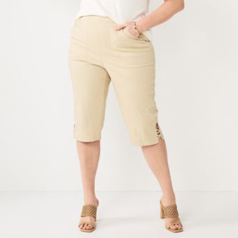 Plus Size Croft & Barrow® Lattice-Hem Pull-On Mid-Rise Skimmer Jeans