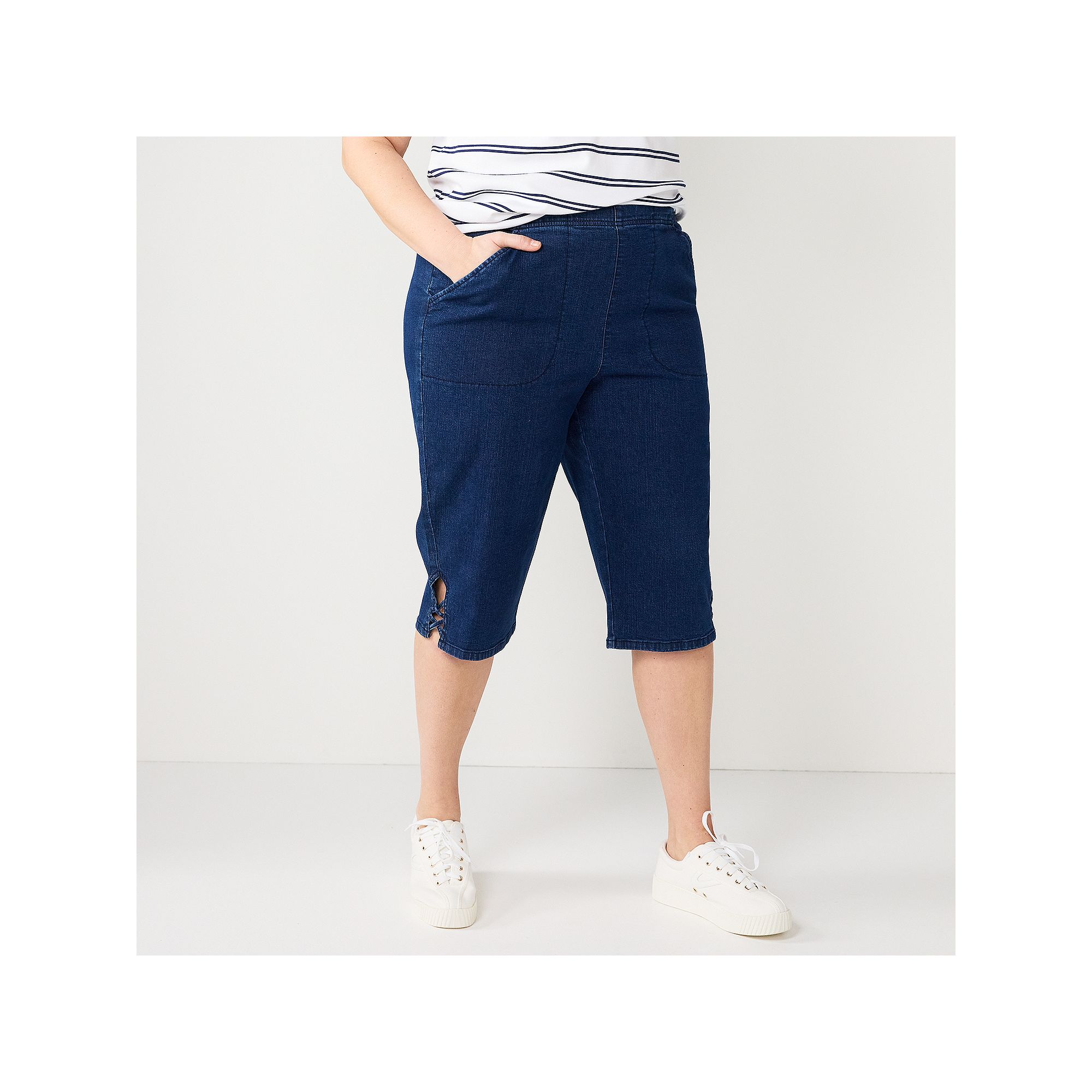 Plus Size Croft & Barrow® Lattice-Hem Pull-On Mid-Rise Skimmer Jeans, Wome