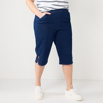 Plus Size Croft & Barrow® Lattice-Hem Pull-On Mid-Rise Skimmer Jeans